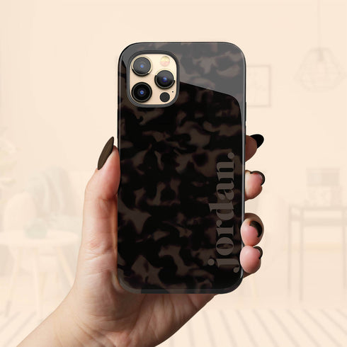 Custom Name Dark Tortoiseshell Serif iPhone Case